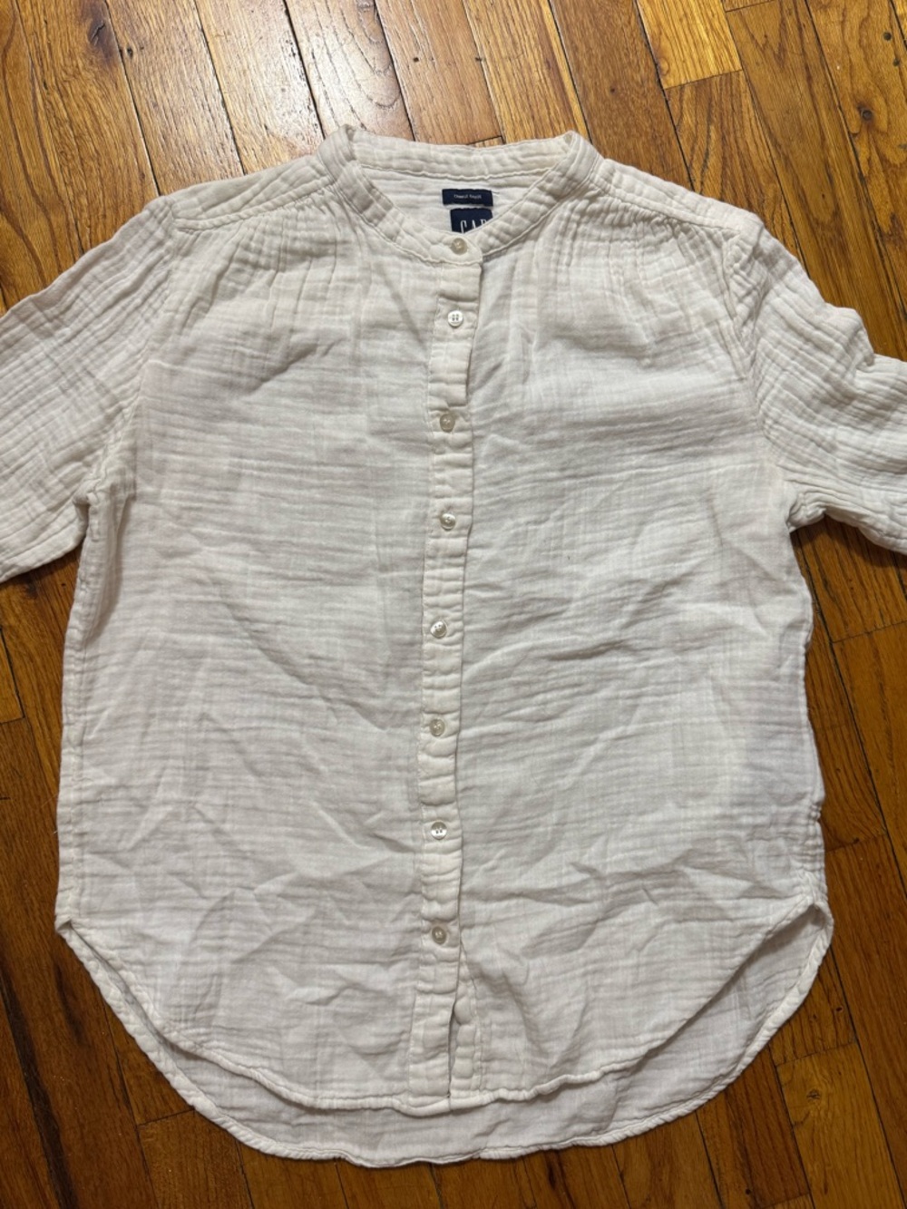 GAP White Band-Collar Button-Down Gauze Shirt - Picture 3 of 5